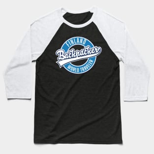 Finland backpacker world traveler logo. Baseball T-Shirt